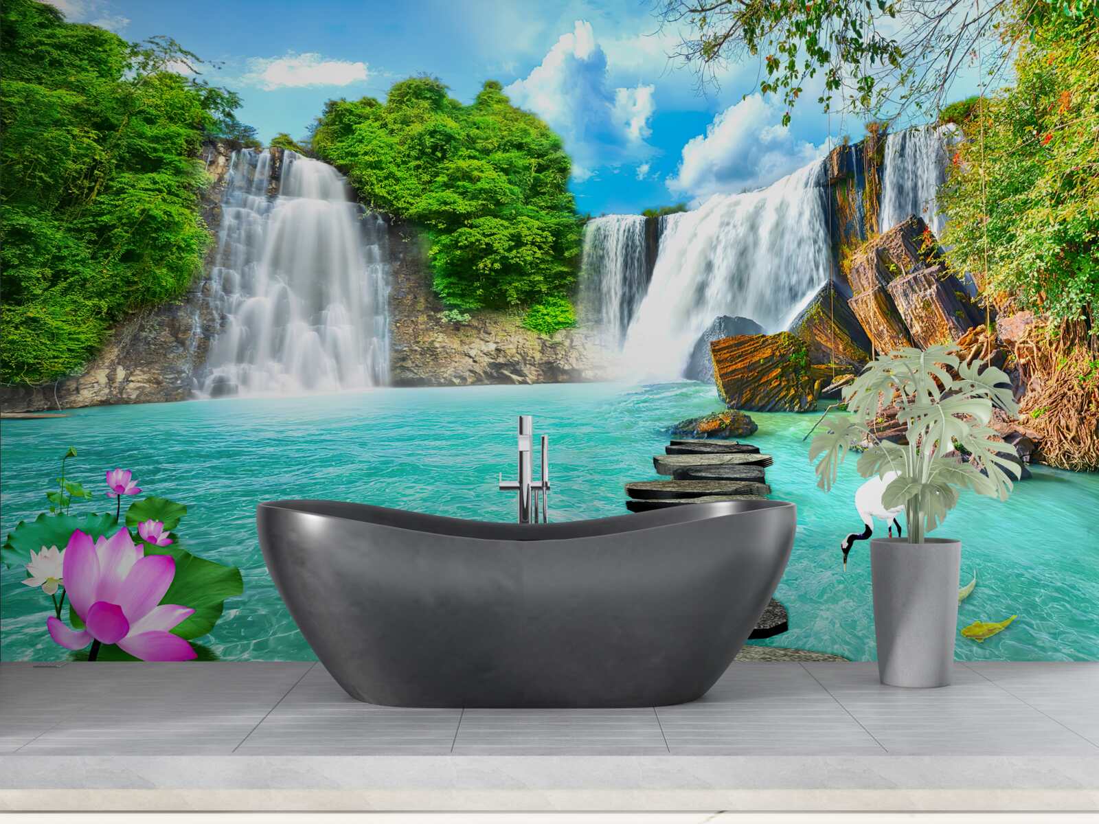 Papier peint forêt cascade