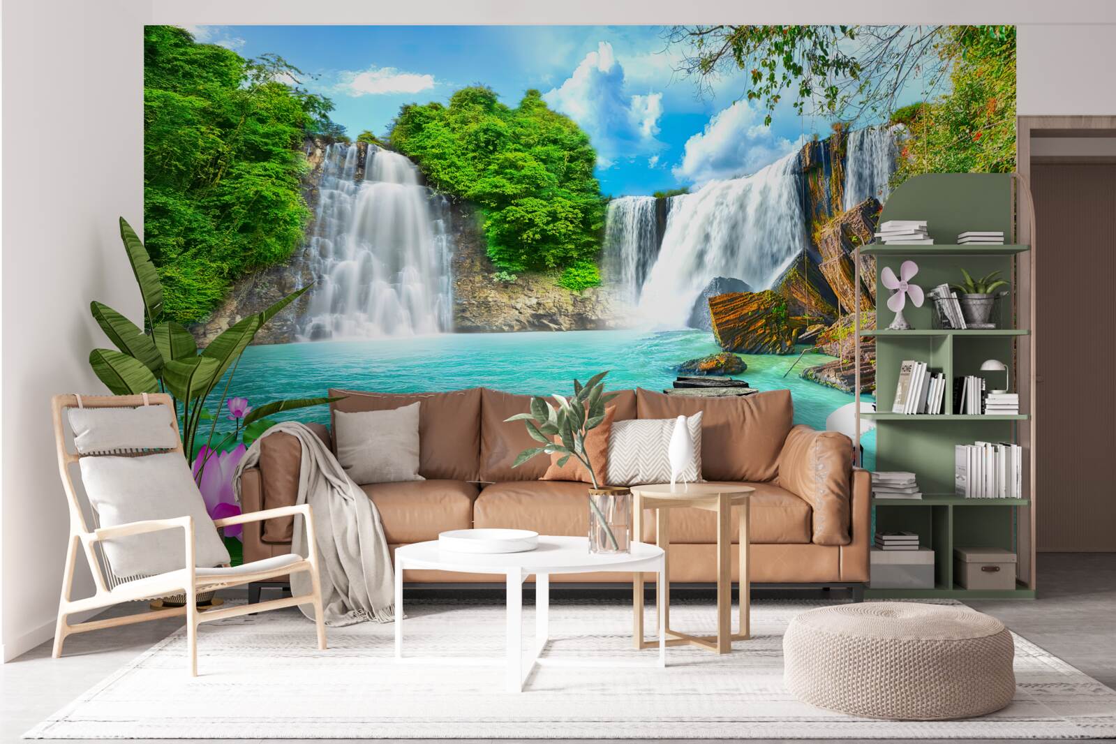 Papier peint forêt cascade