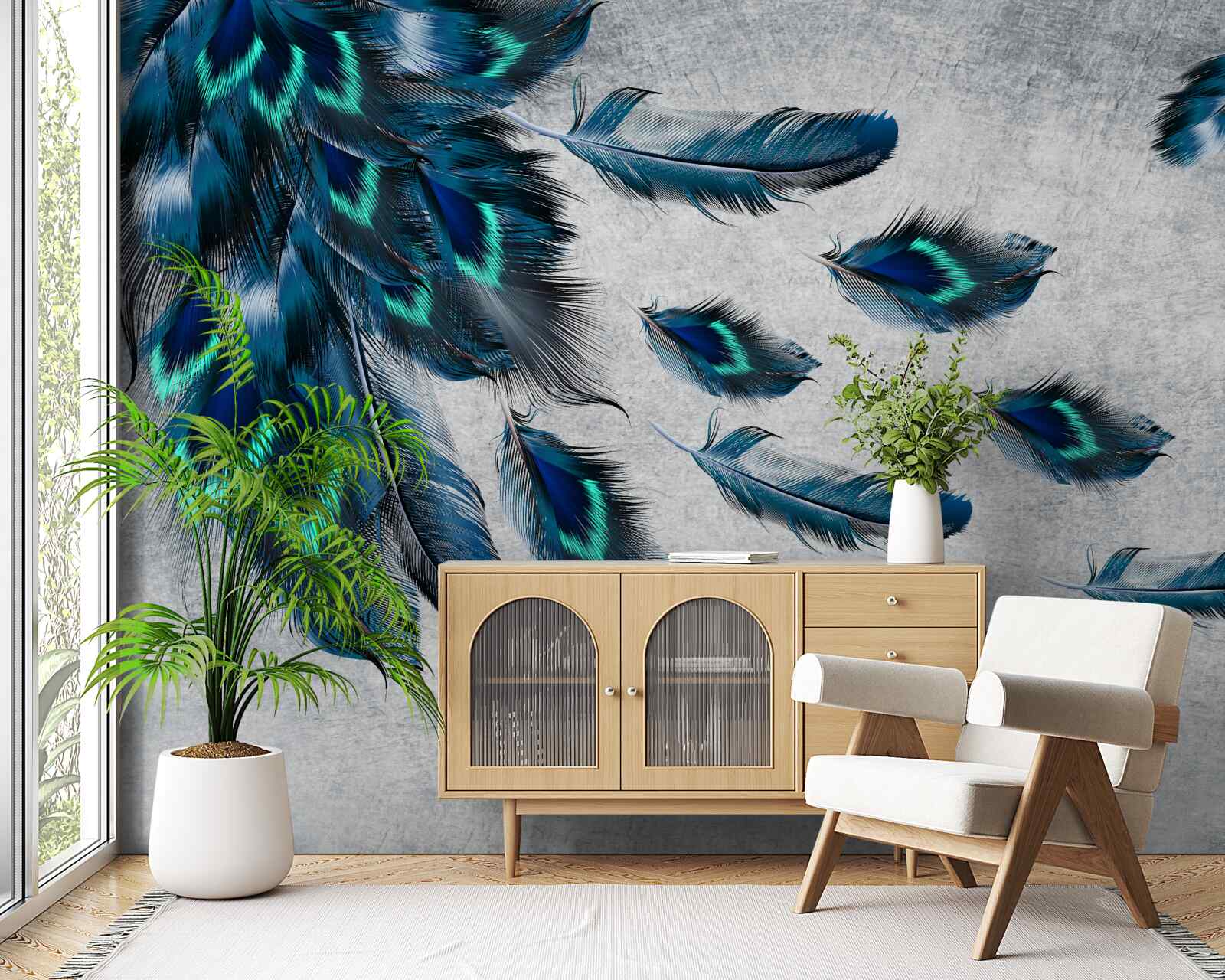 Papier peint panaches verts