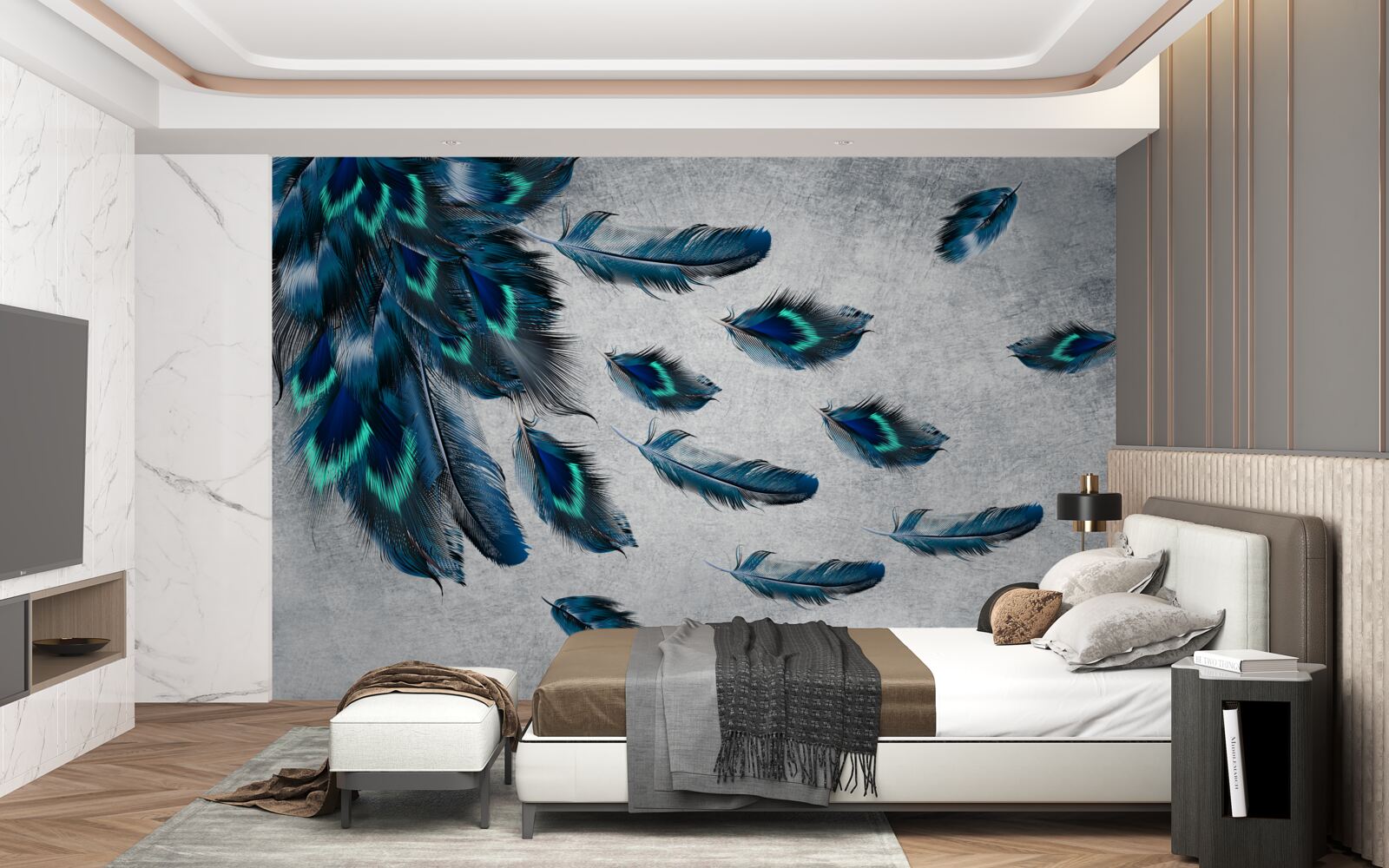 Papier peint panaches verts