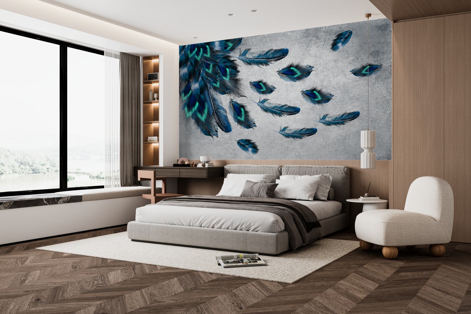 Papier peint panaches verts