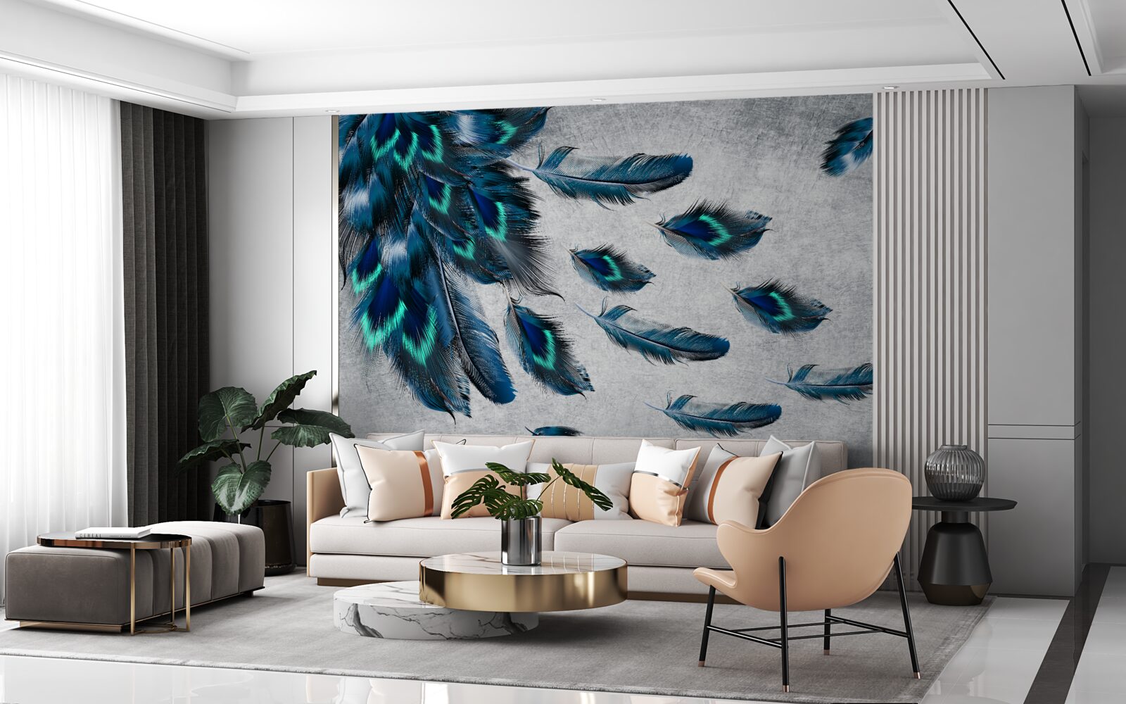 Papier peint panaches verts