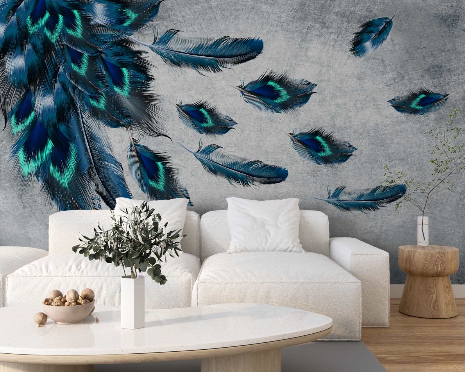 Papier peint panaches verts