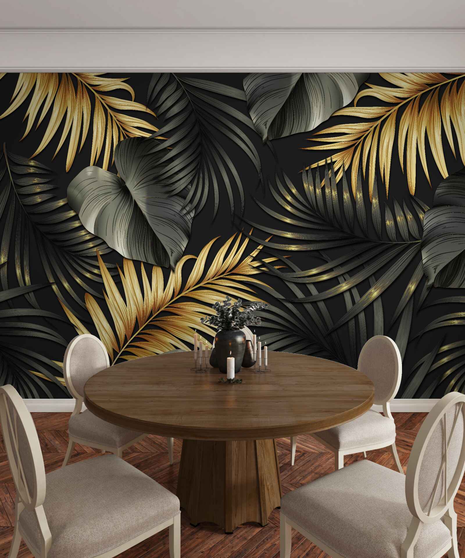 Papier peint des branches parsemées de feuilles vertes