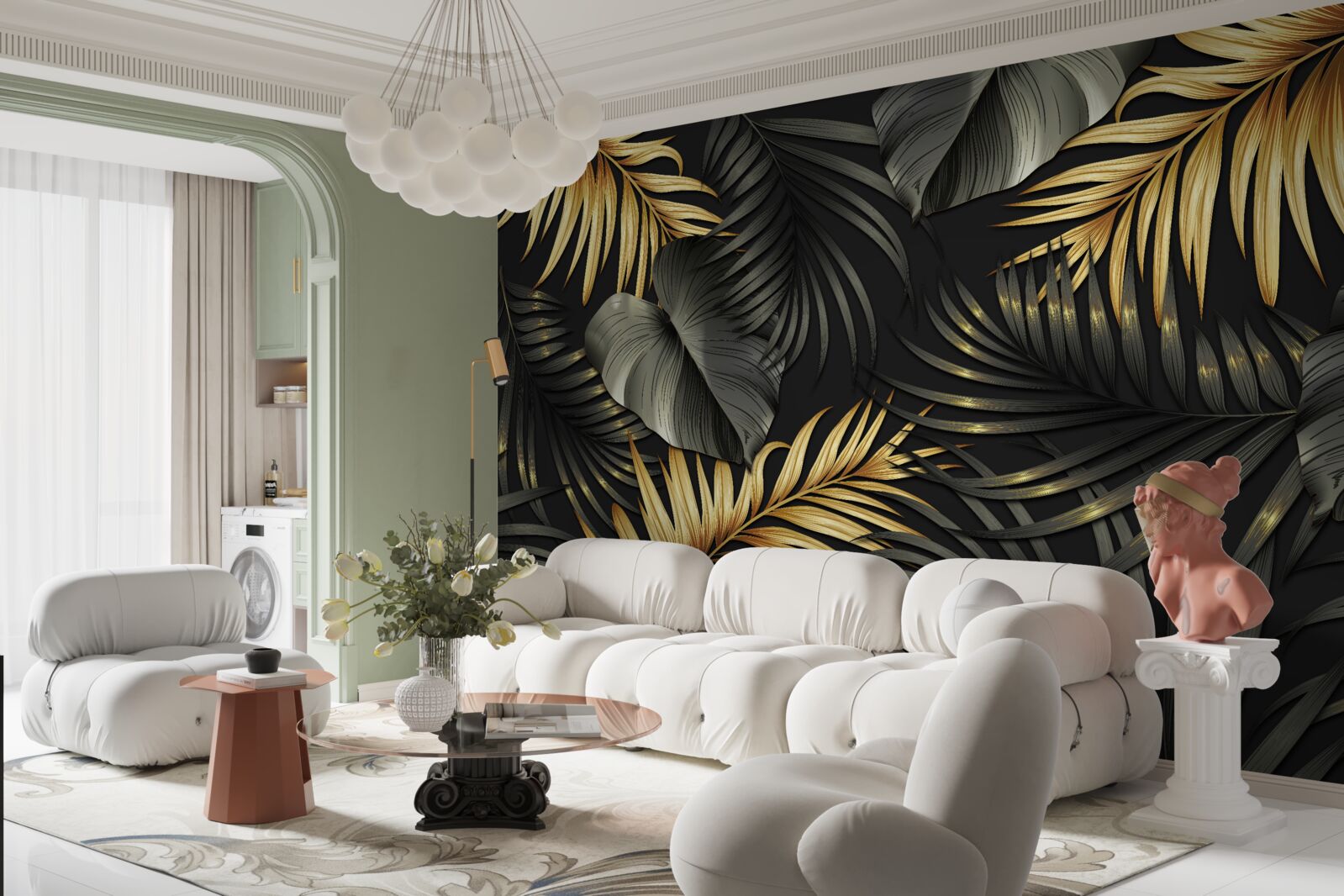 Papier peint des branches parsemées de feuilles vertes