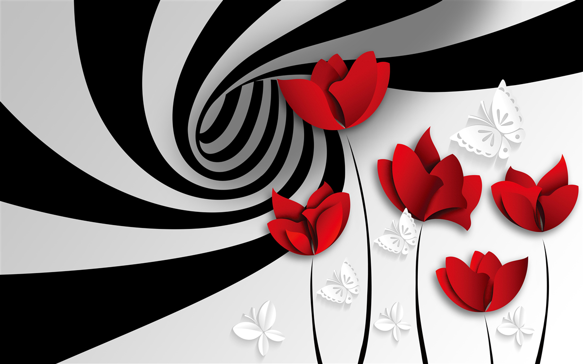 Papier peint tunnel et bourgeons écarlates