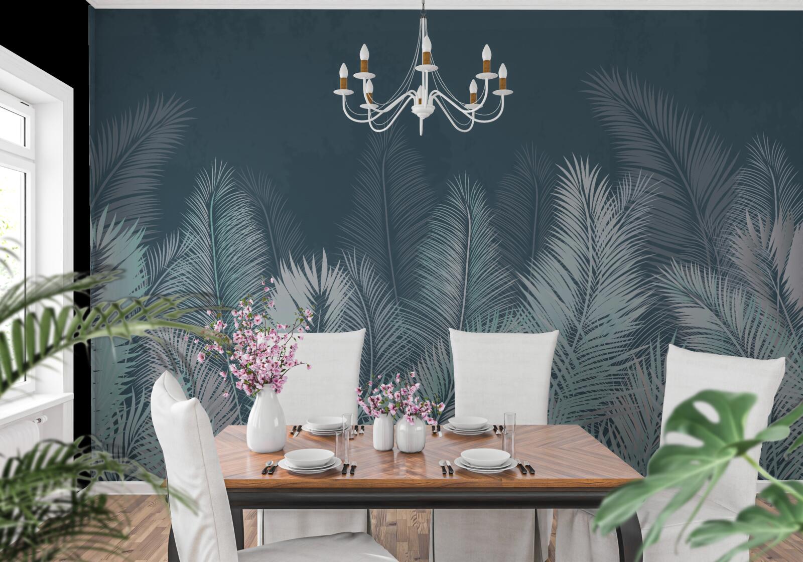 Papier peint feuilles de palmier étendues