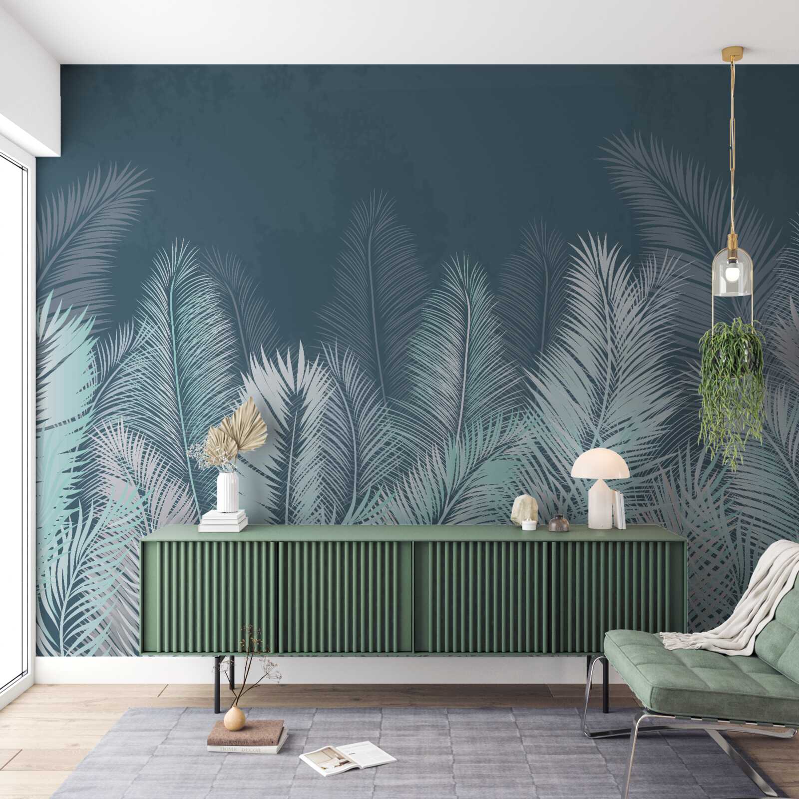 Papier peint feuilles de palmier étendues
