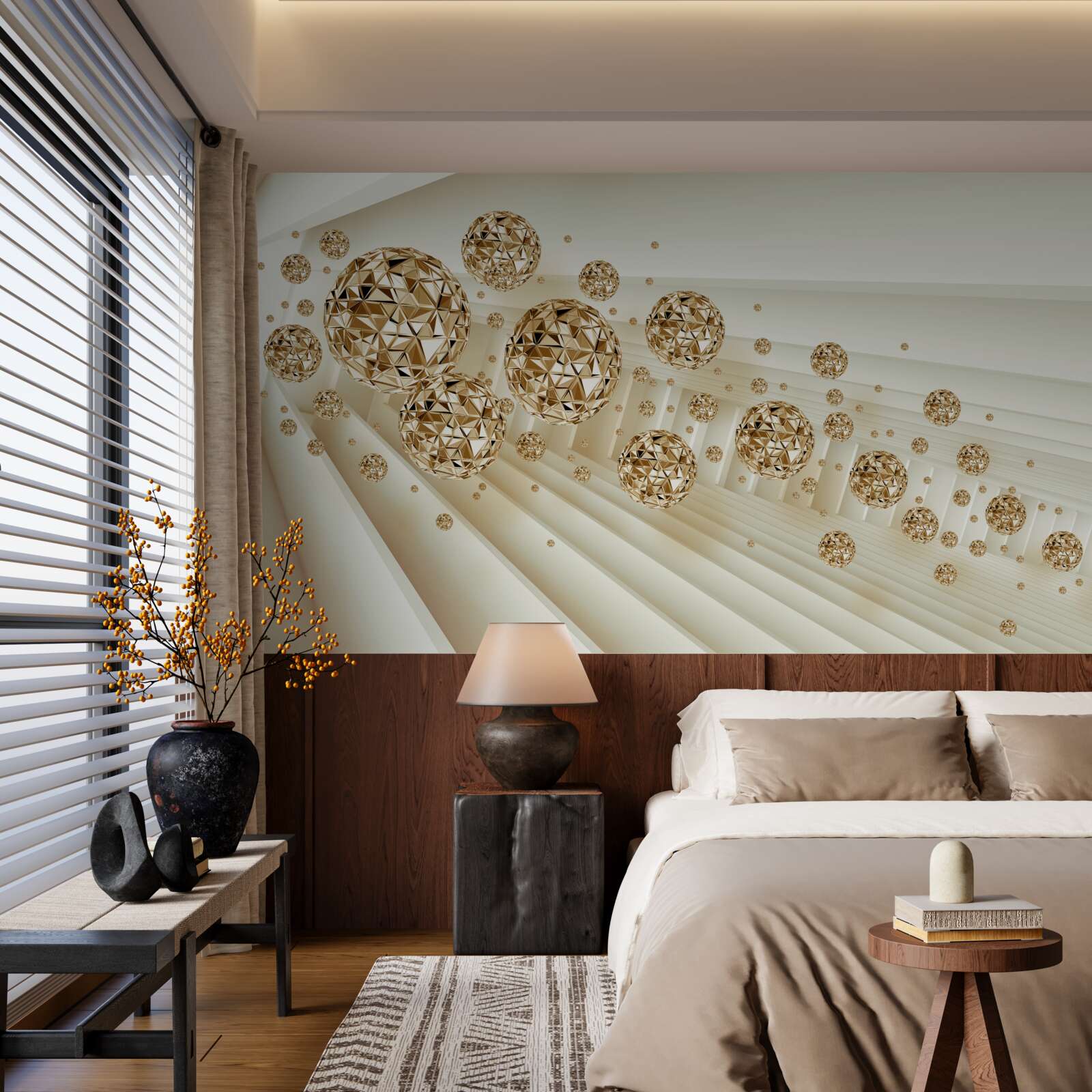 Papier peint boules d'or