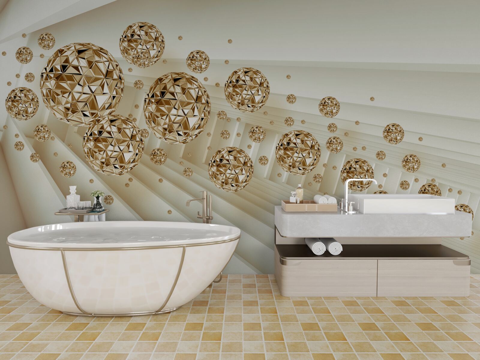 Papier peint boules d'or