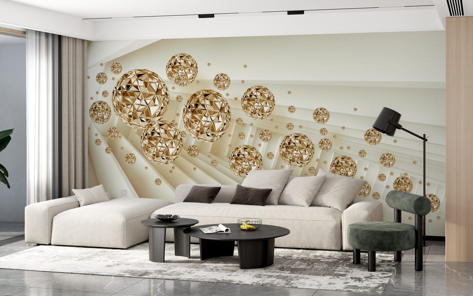 Papier peint boules d'or