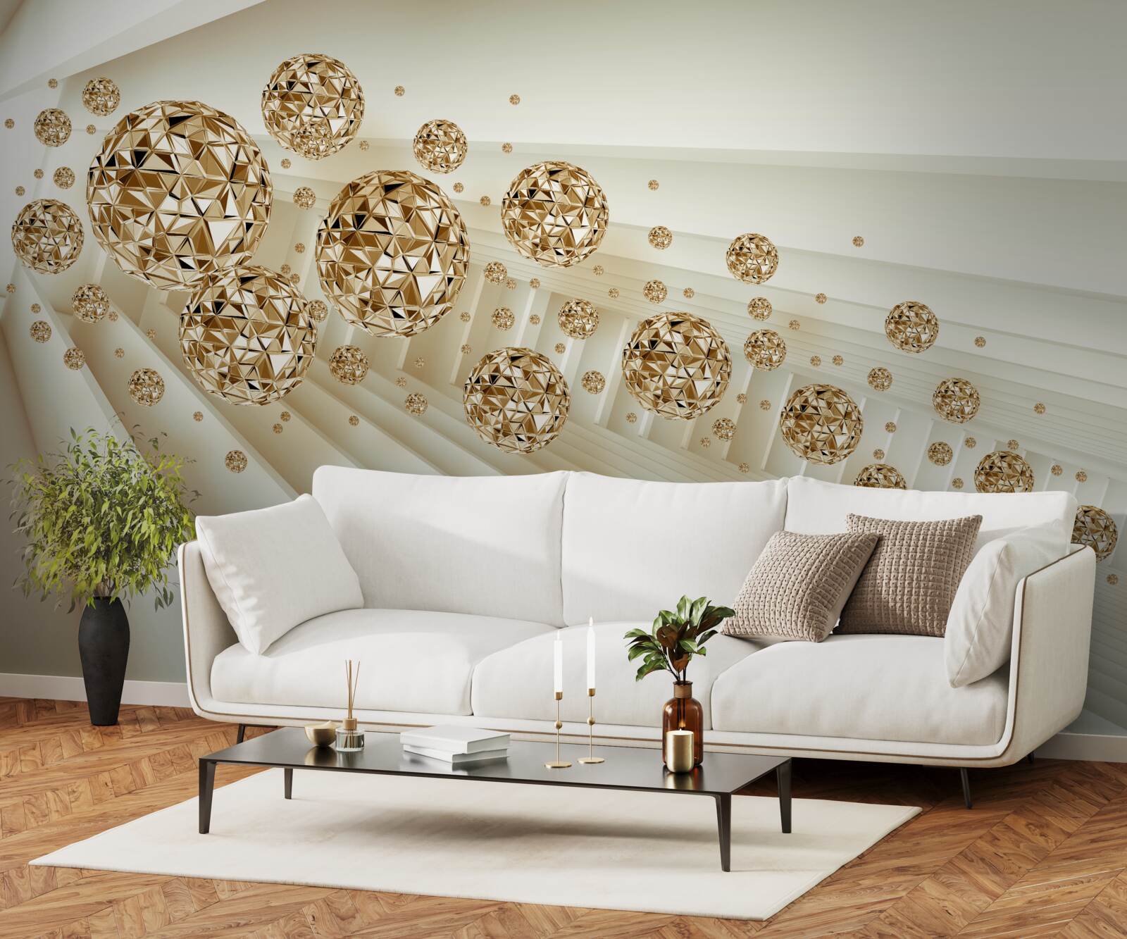 Papier peint boules d'or