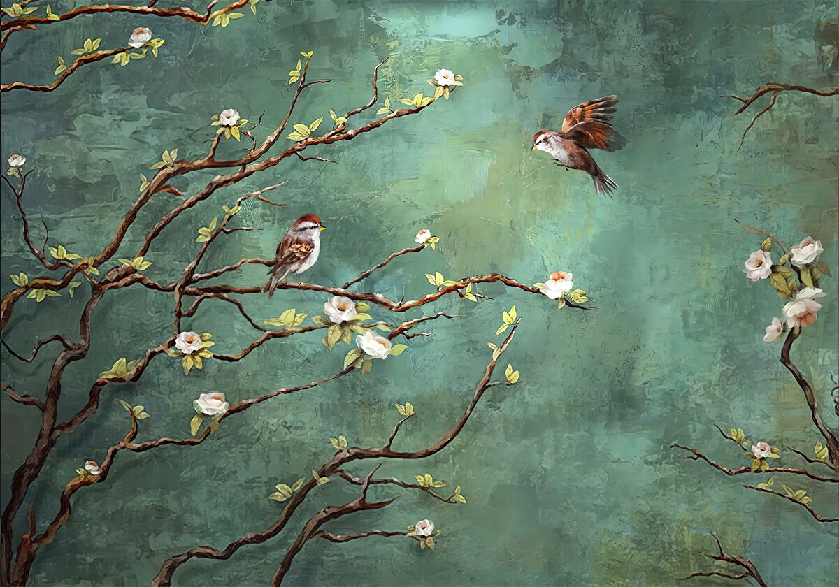 Papier peint les branches sont parsemées d'oiseaux