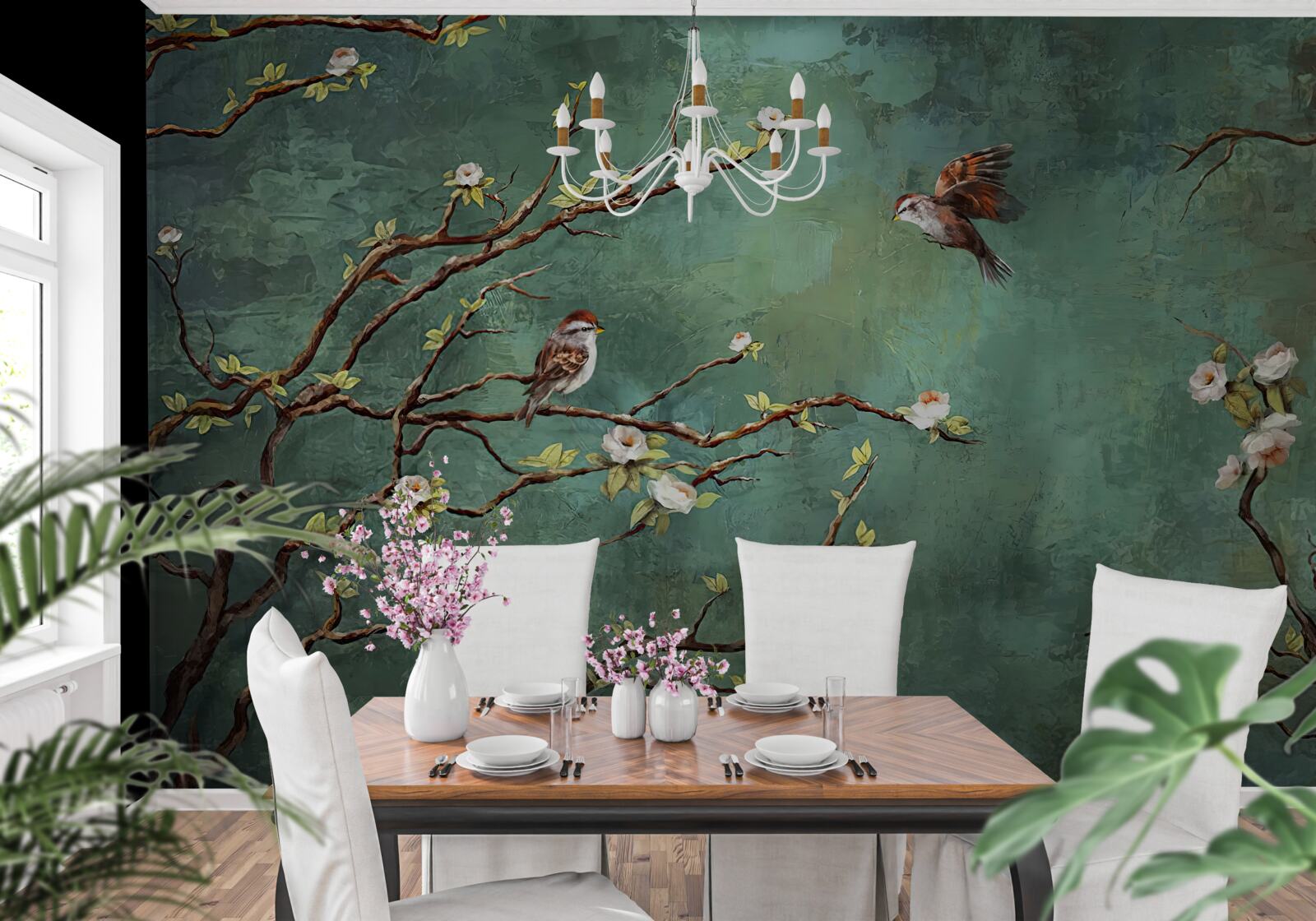 Papier peint les branches sont parsemées d'oiseaux