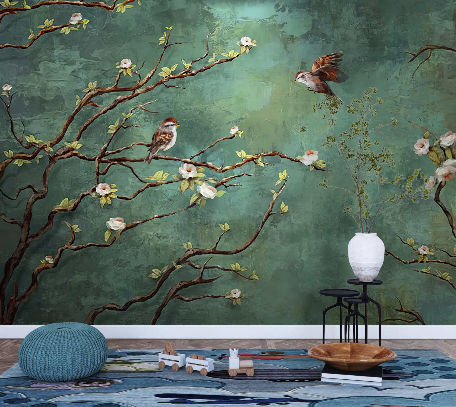 Papier peint les branches sont parsemées d'oiseaux