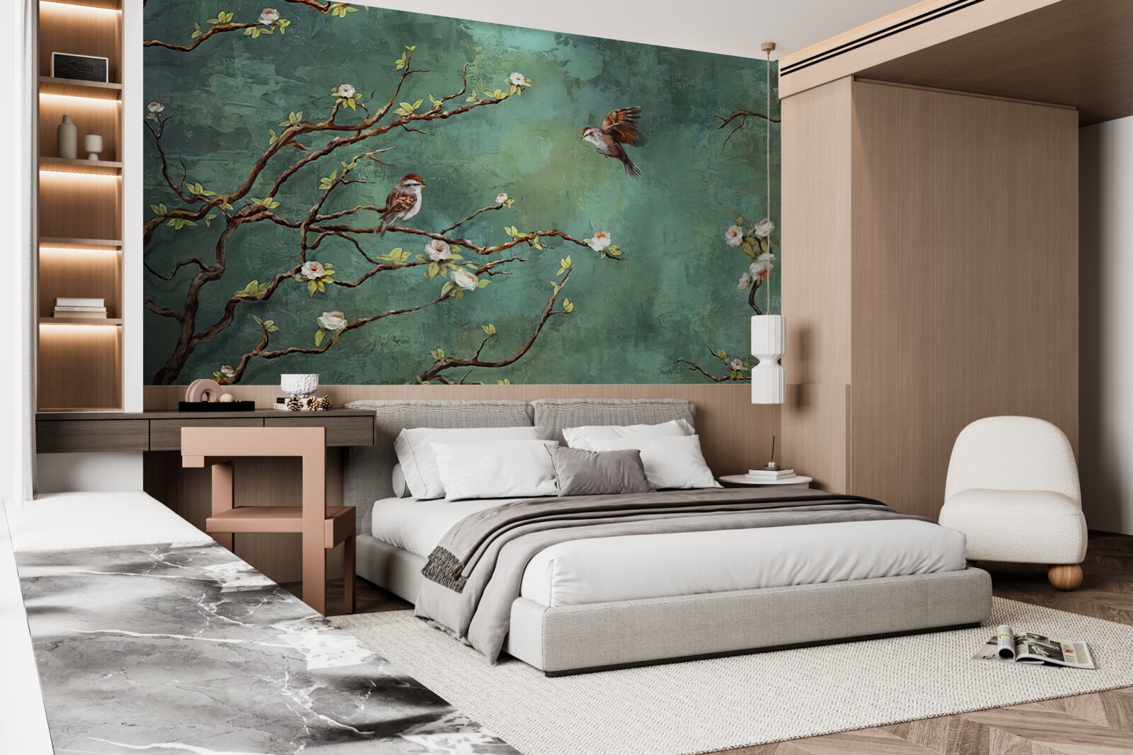 Papier peint les branches sont parsemées d'oiseaux