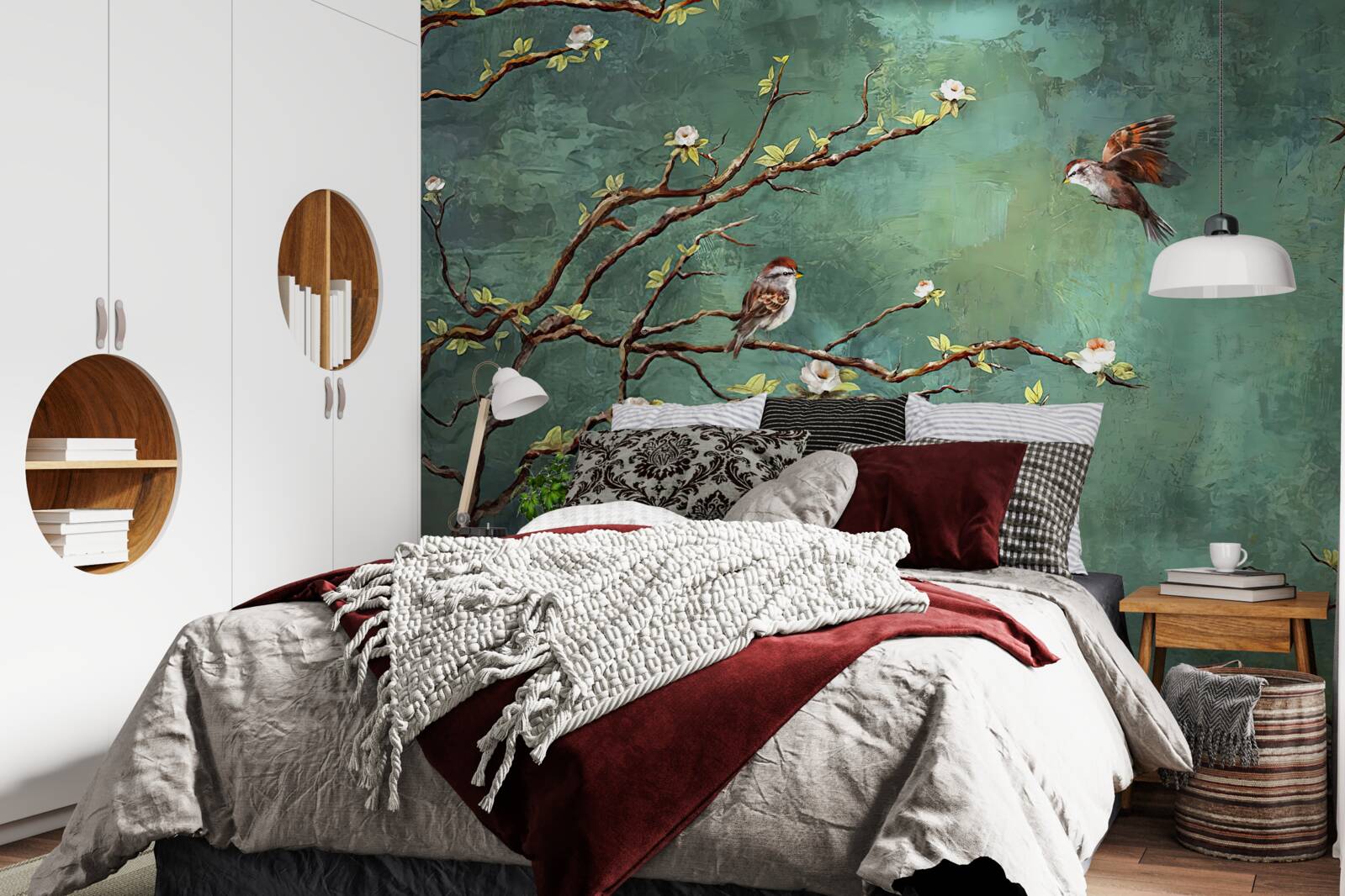 Papier peint les branches sont parsemées d'oiseaux