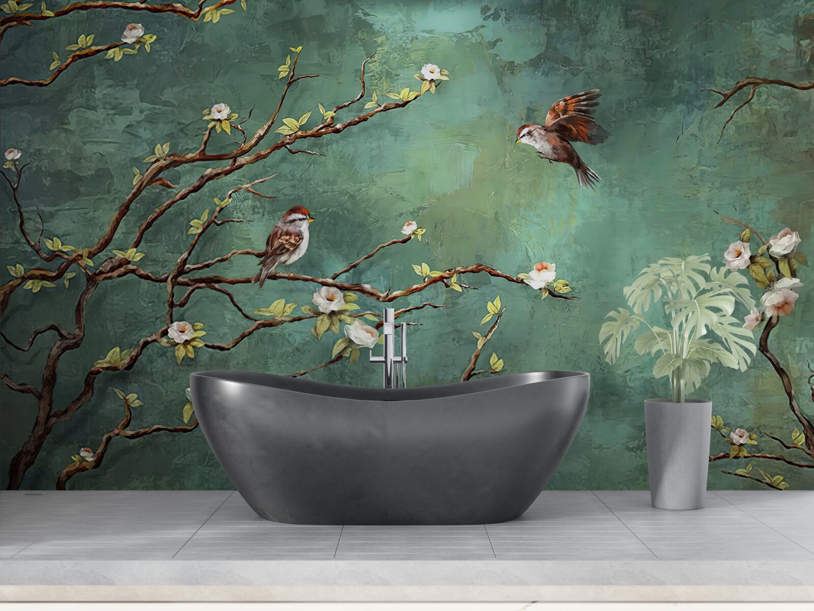 Papier peint les branches sont parsemées d'oiseaux