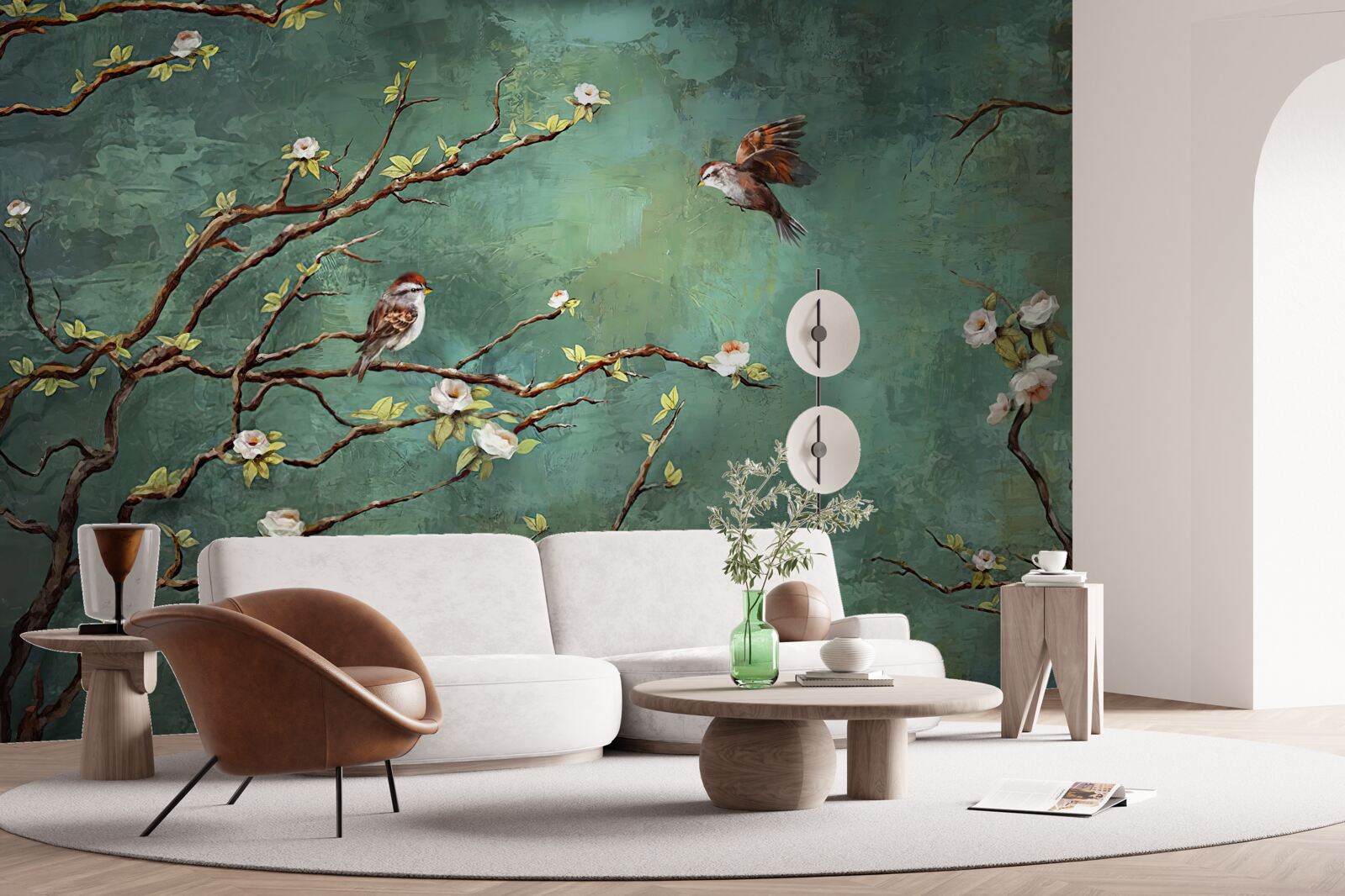 Papier peint les branches sont parsemées d'oiseaux