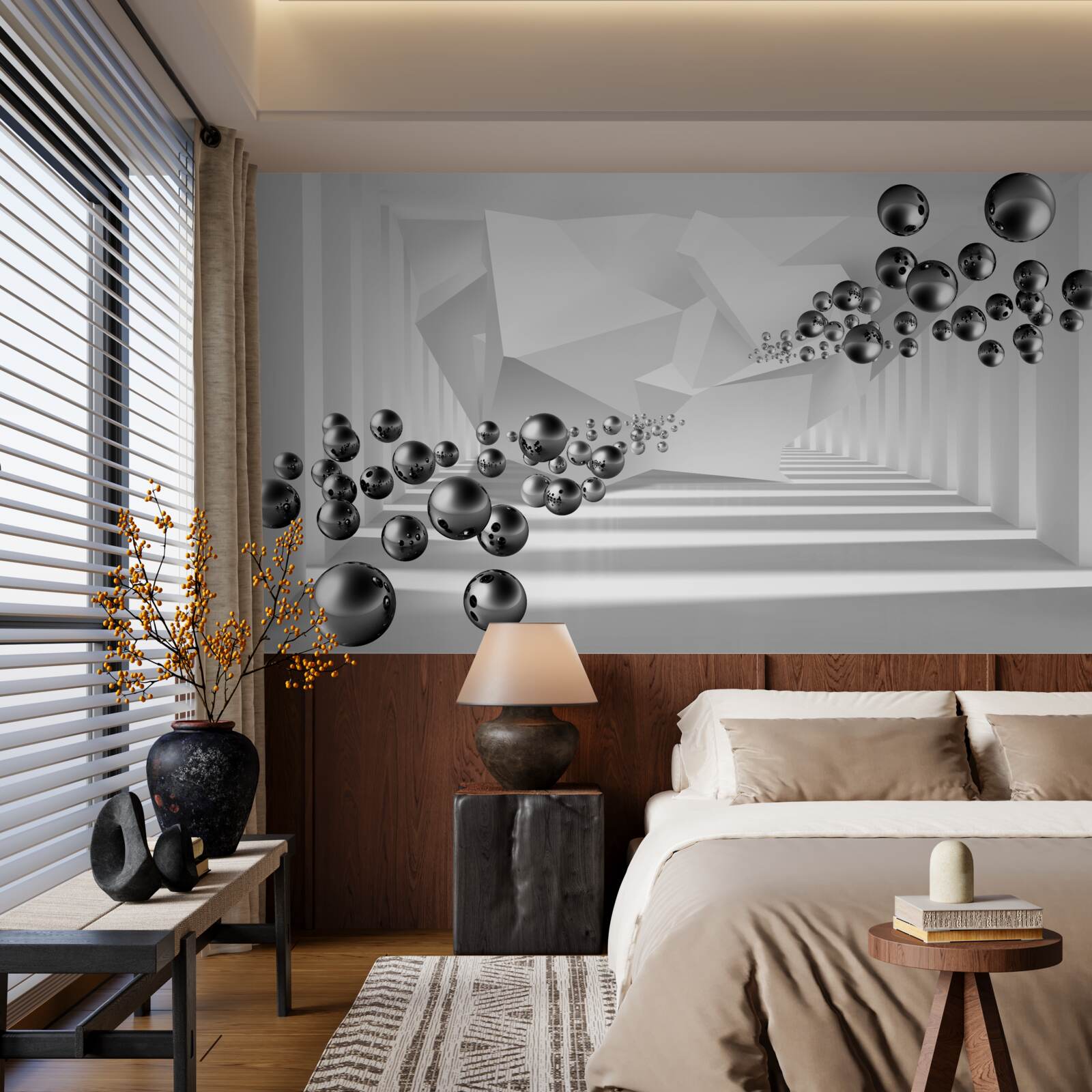 Papier peint billes métalliques