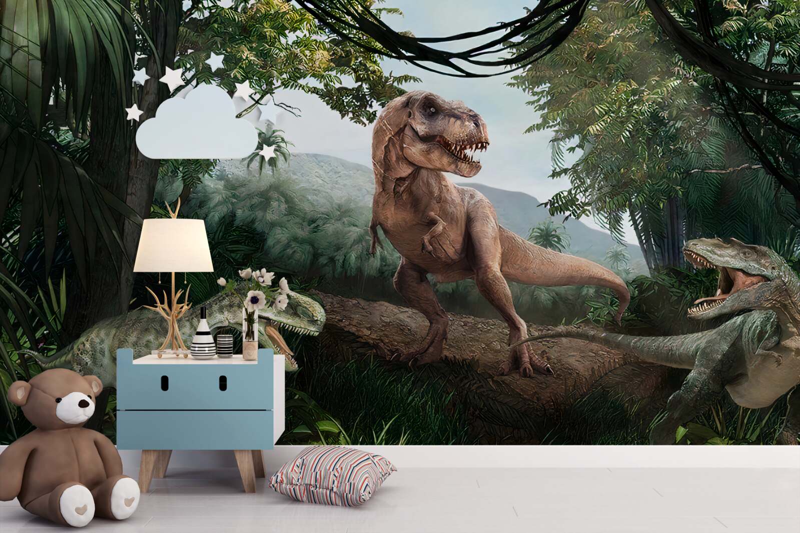 Papier peint vélociraptor, lézard de l'aube et lézard préhistorique