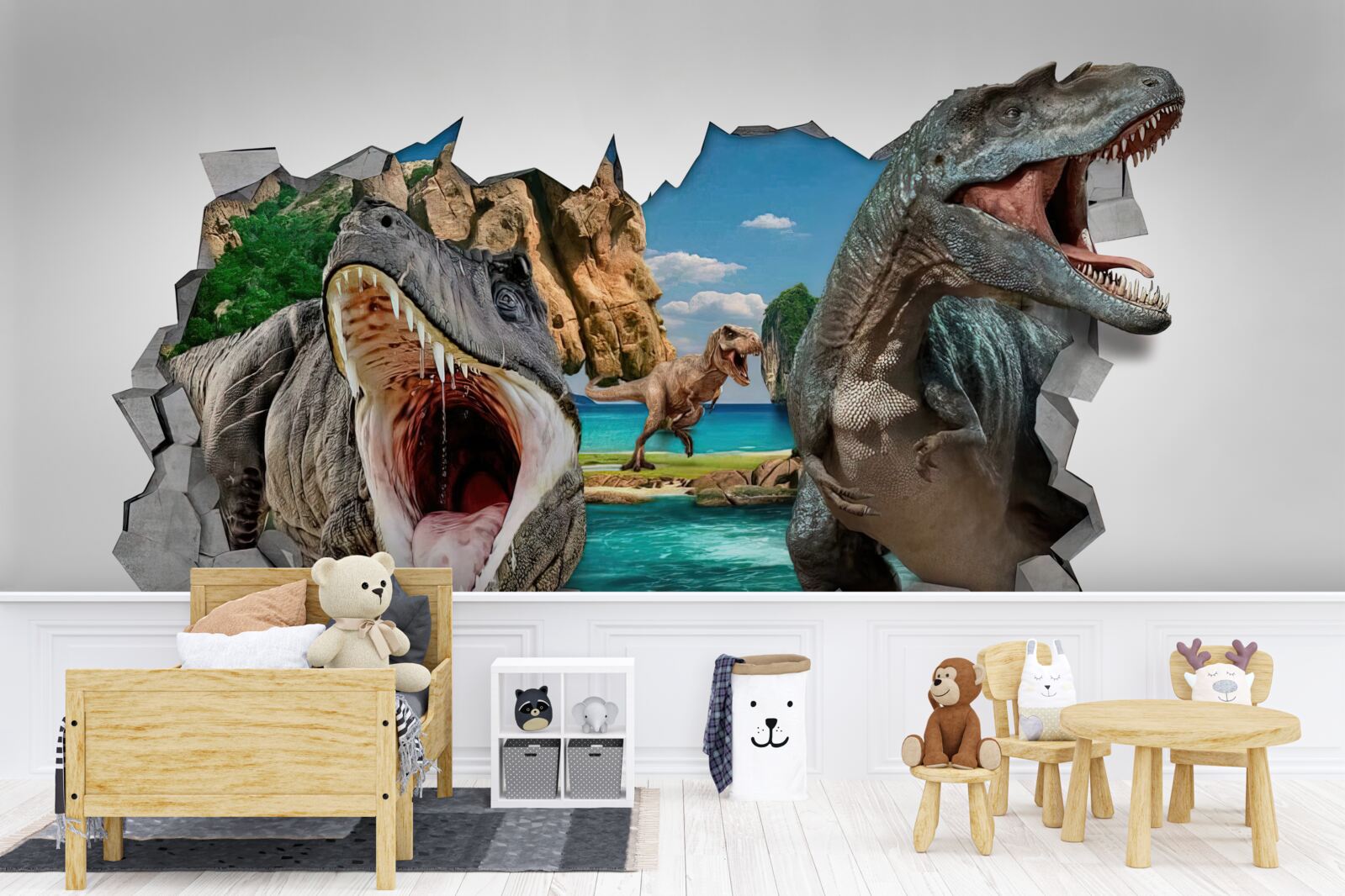 Papier peint figurine, dinosaure et jeux