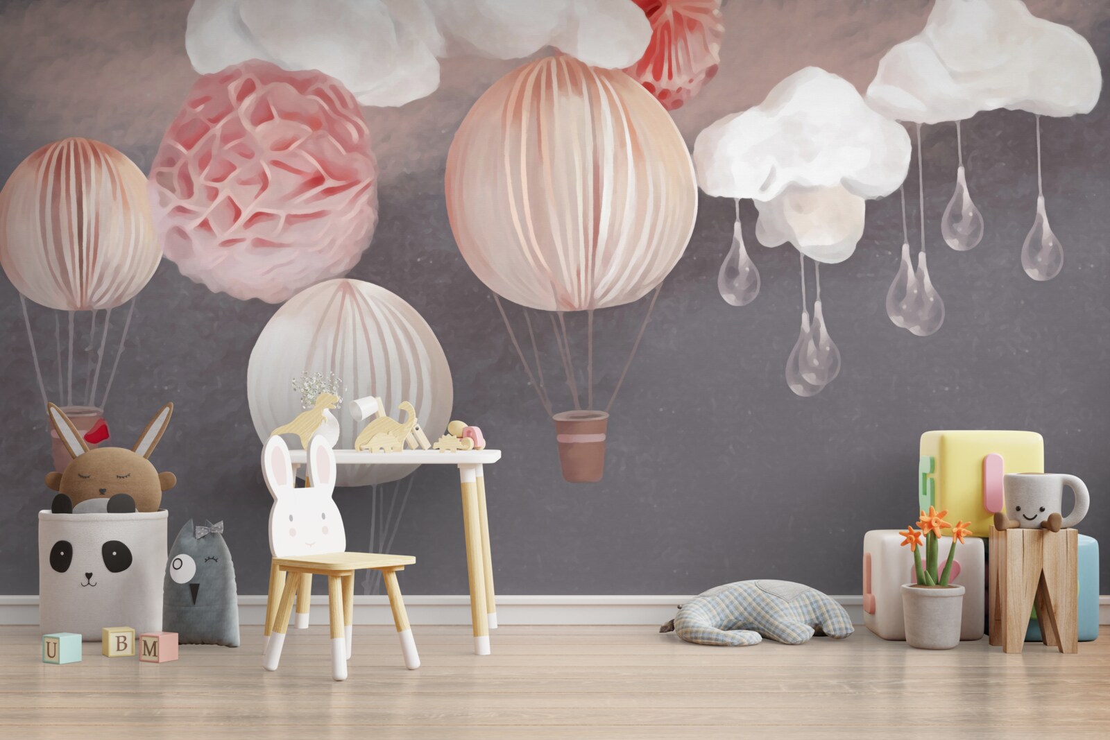 Papier peint boules dans des paniers roses