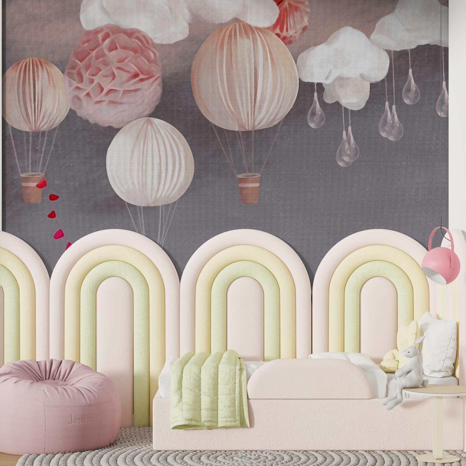 Papier peint boules dans des paniers roses