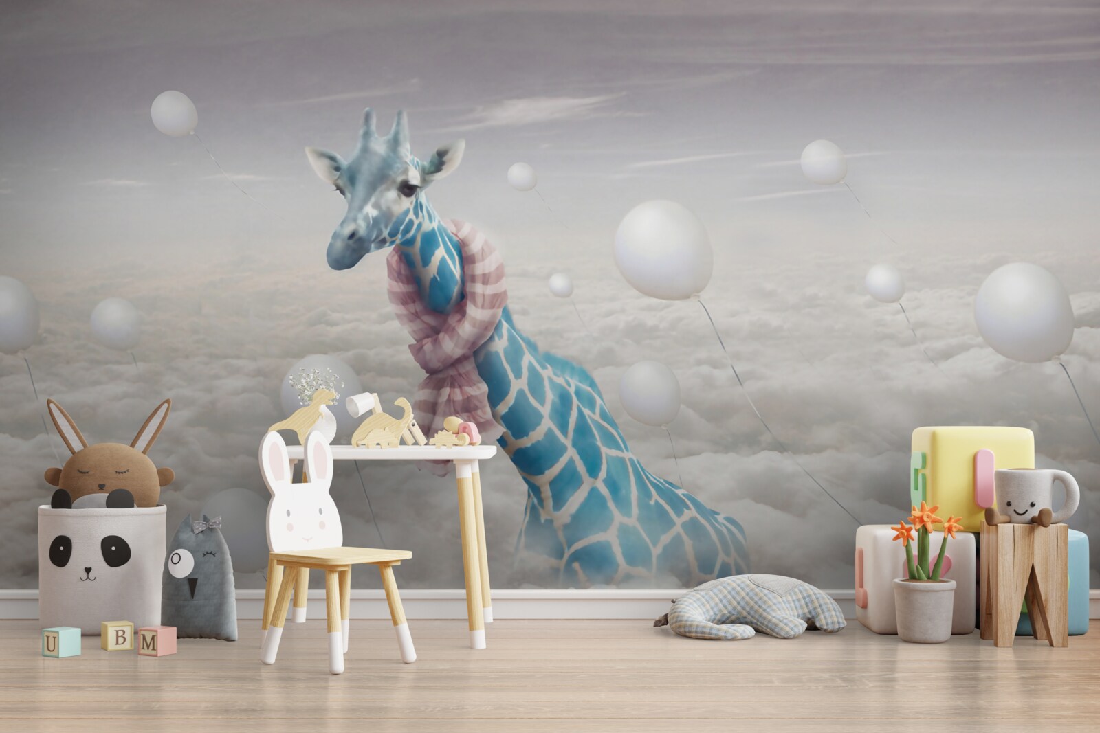 Papier peint girafe bleue