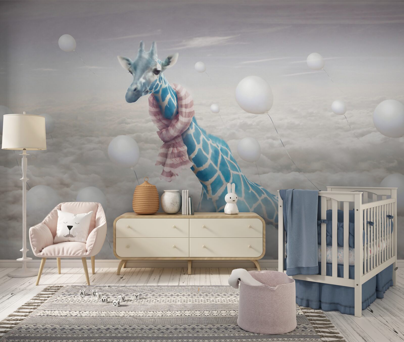 Papier peint girafe bleue