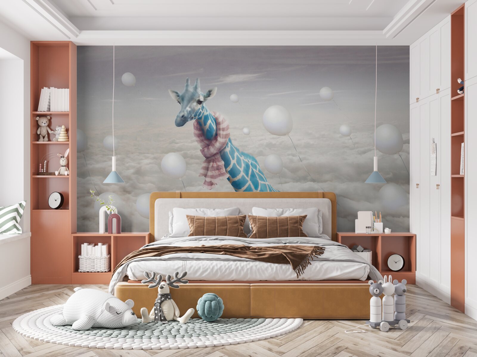 Papier peint girafe bleue