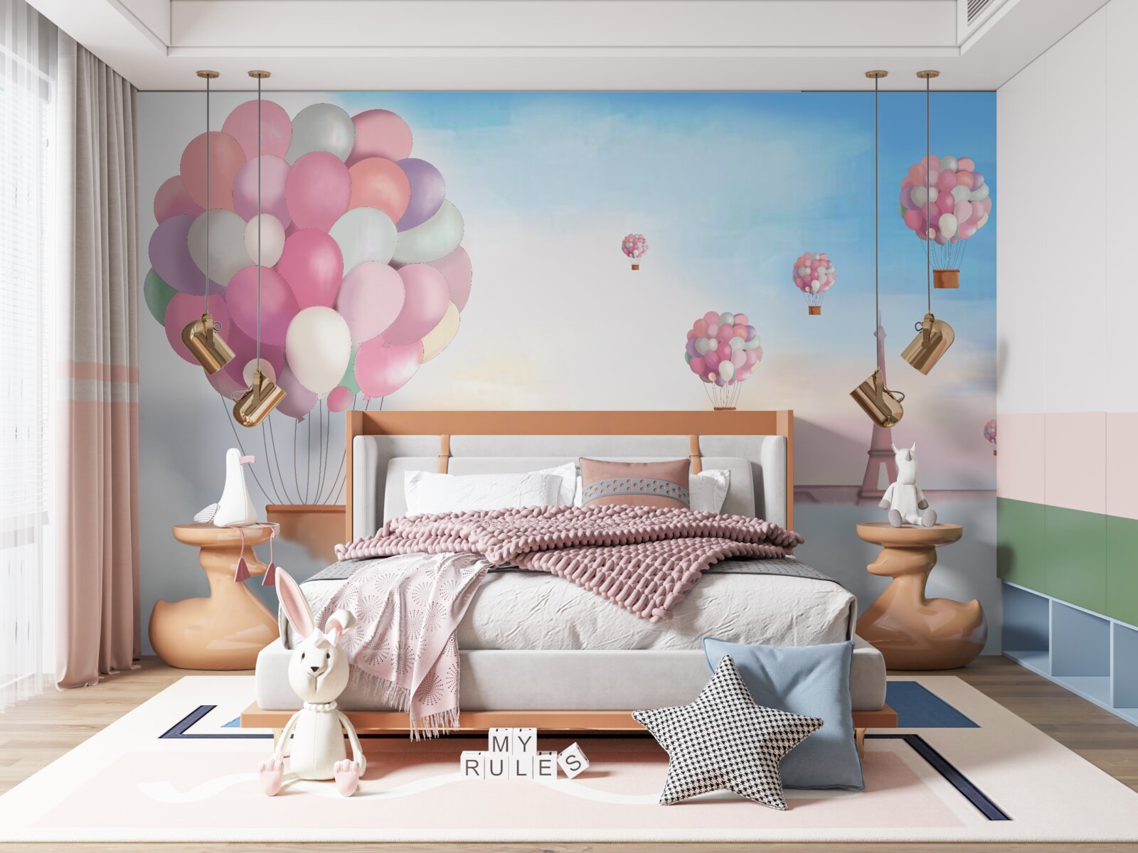 Papier peint roses et couloir