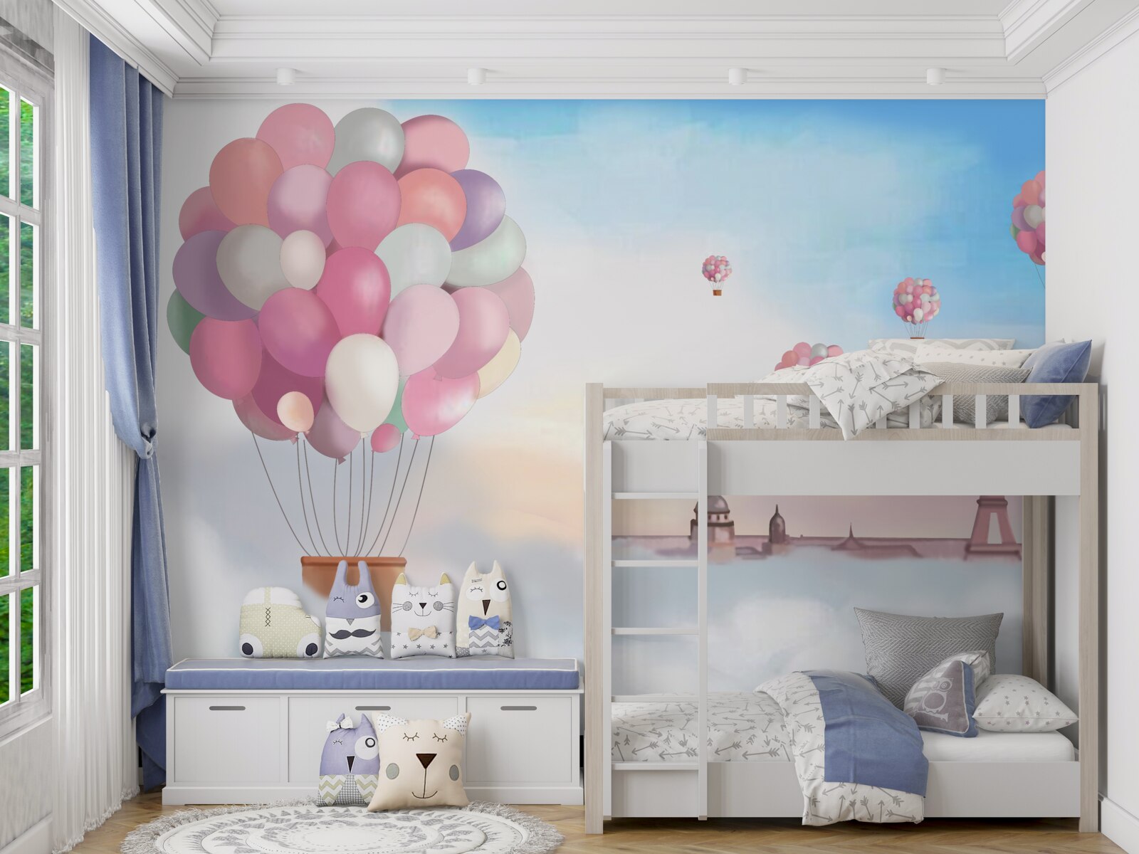 Papier peint roses et couloir