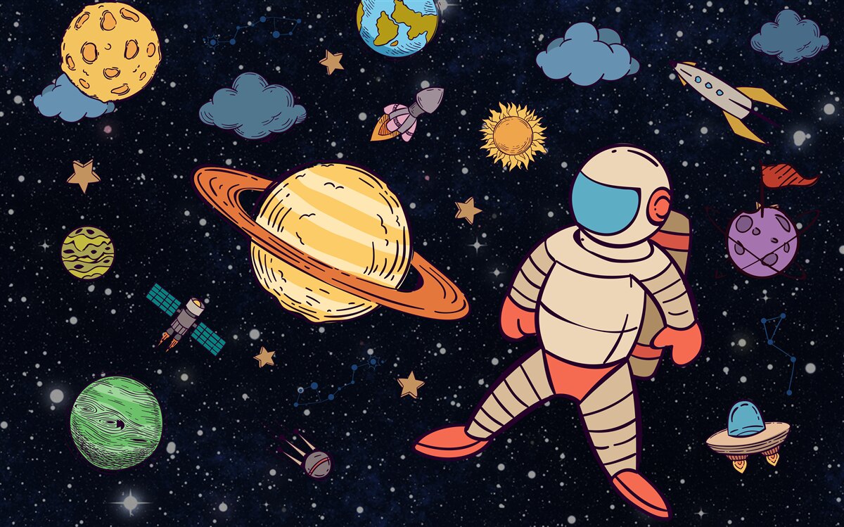 Papier peint astronaute parmi les corps célestes