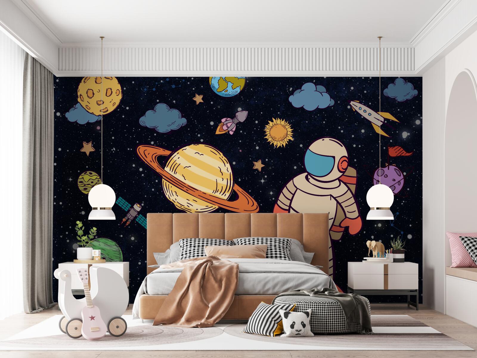 Papier peint astronaute parmi les corps célestes