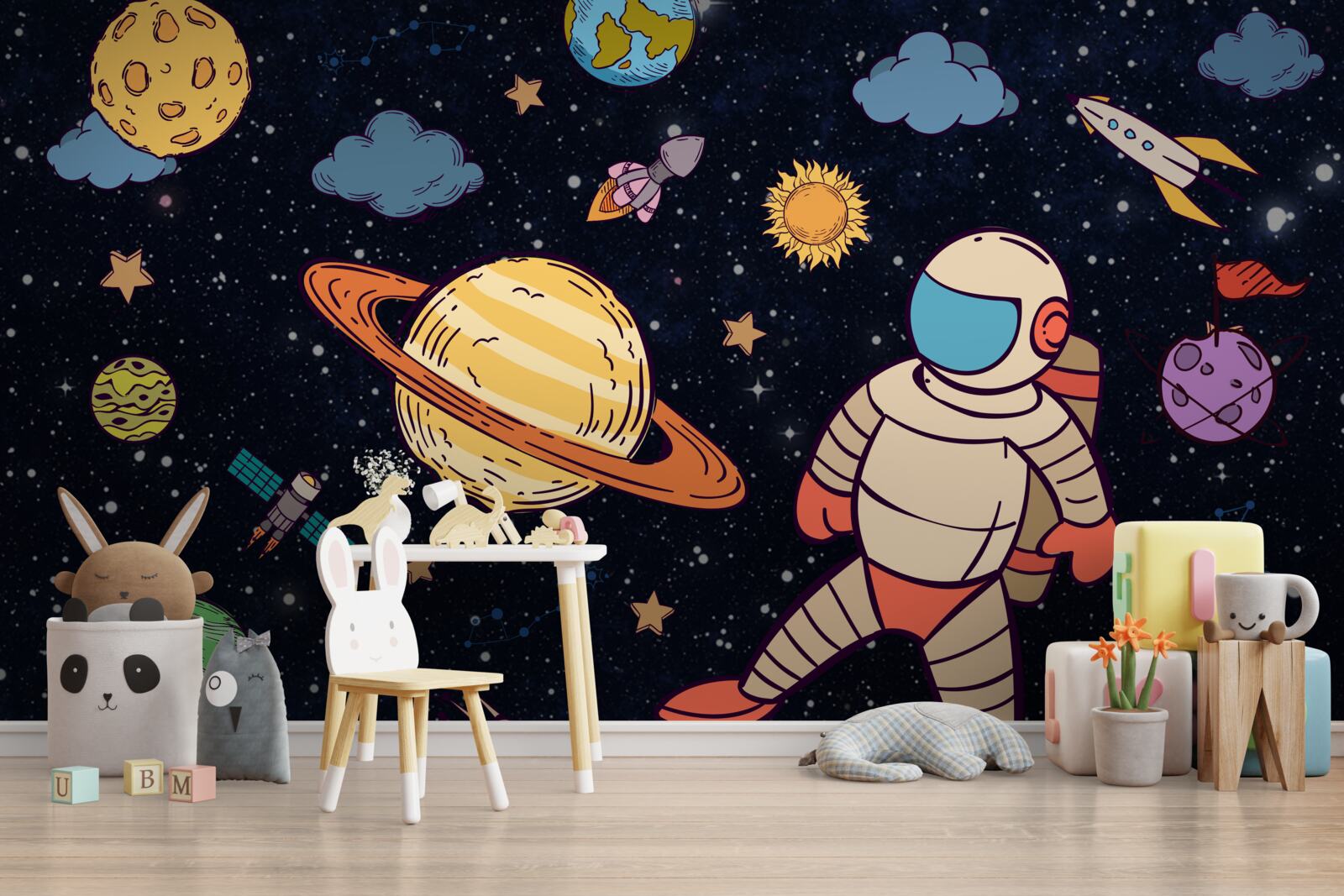 Papier peint astronaute parmi les corps célestes