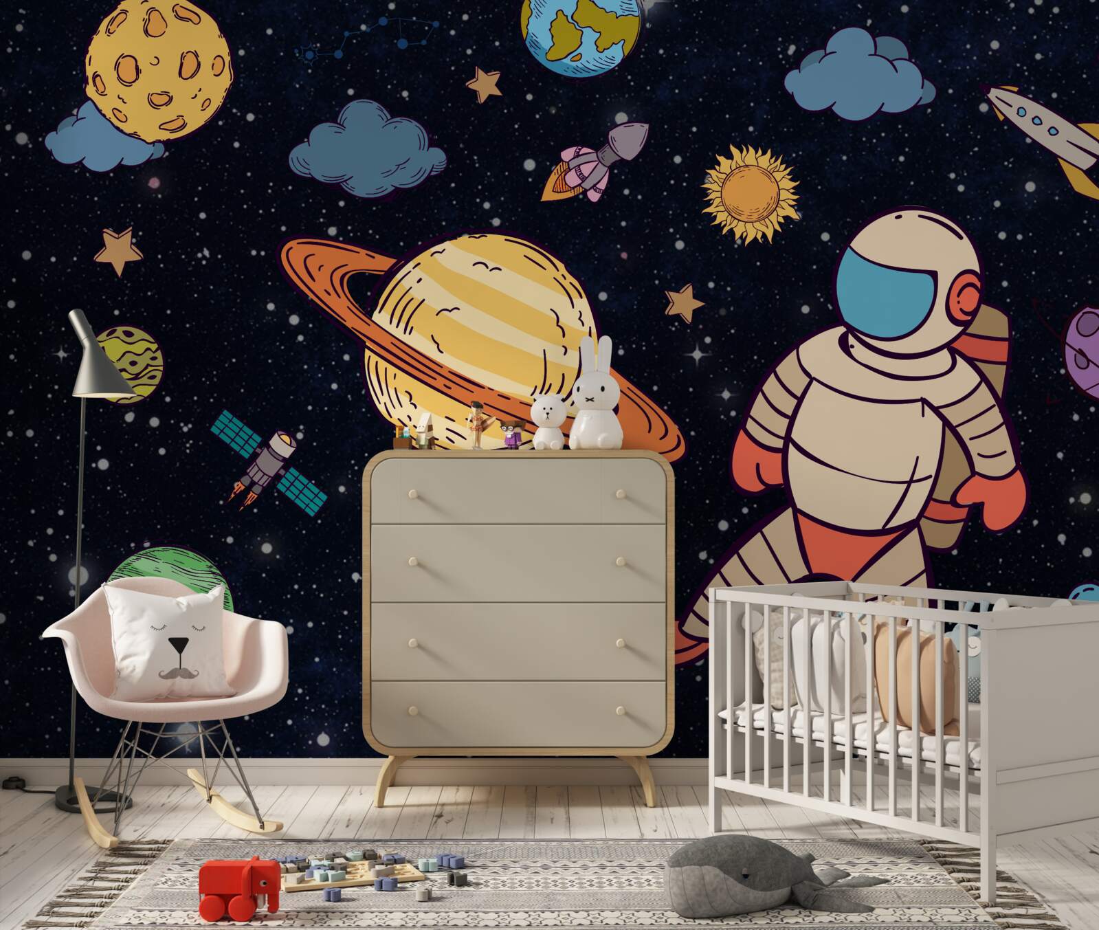 Papier peint astronaute parmi les corps célestes