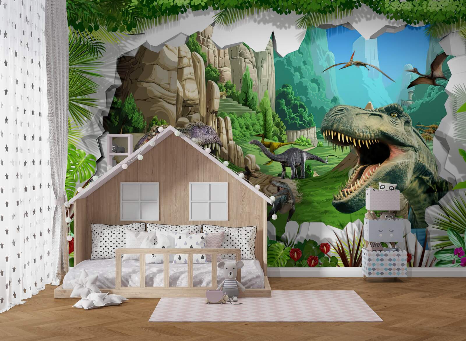 Papier peint montagnes et dinosaures