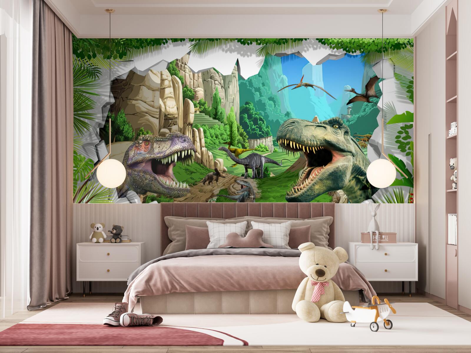 Papier peint montagnes et dinosaures