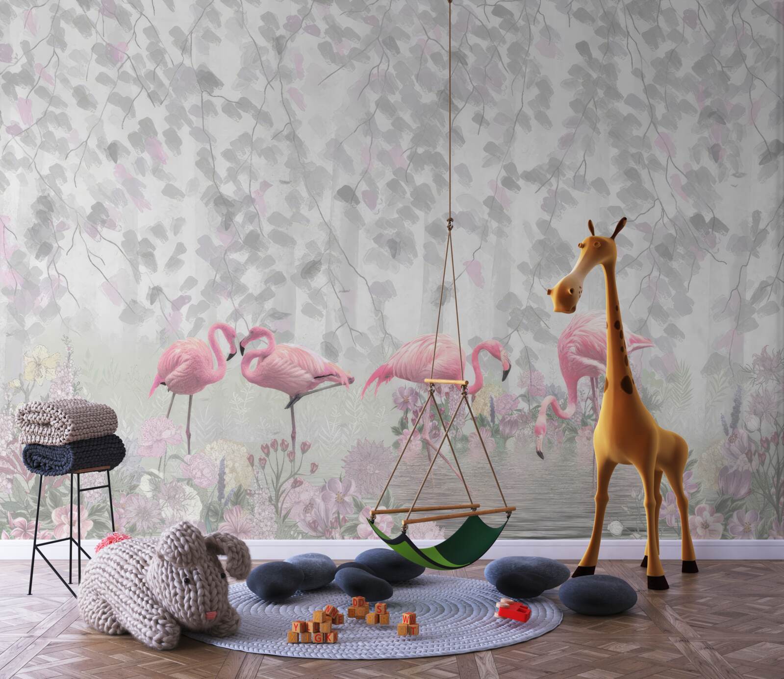 Papier peint flamant rose