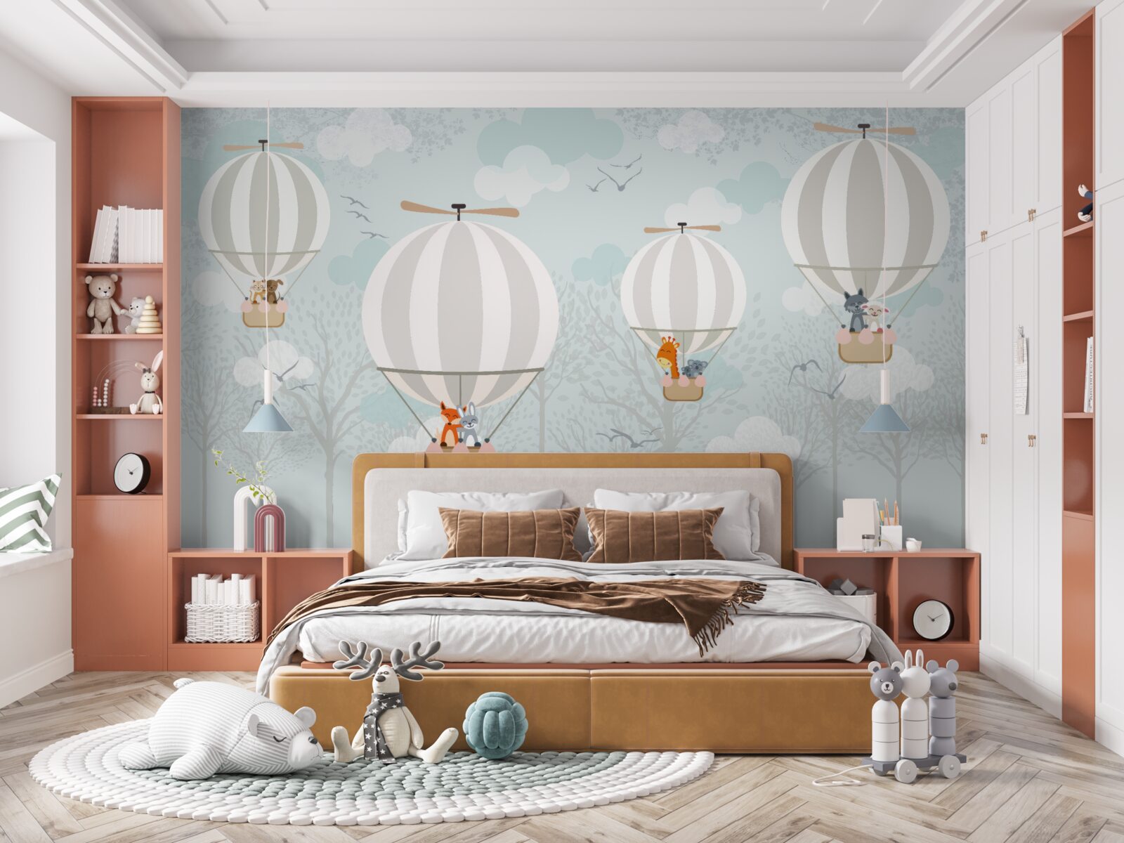 Papier peint ligne d'illustrations relatives à la montgolfière