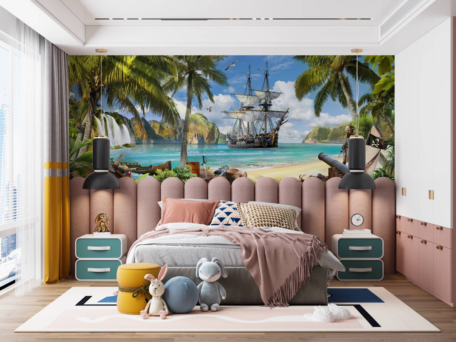 Papier peint voiture, caravelle et galion