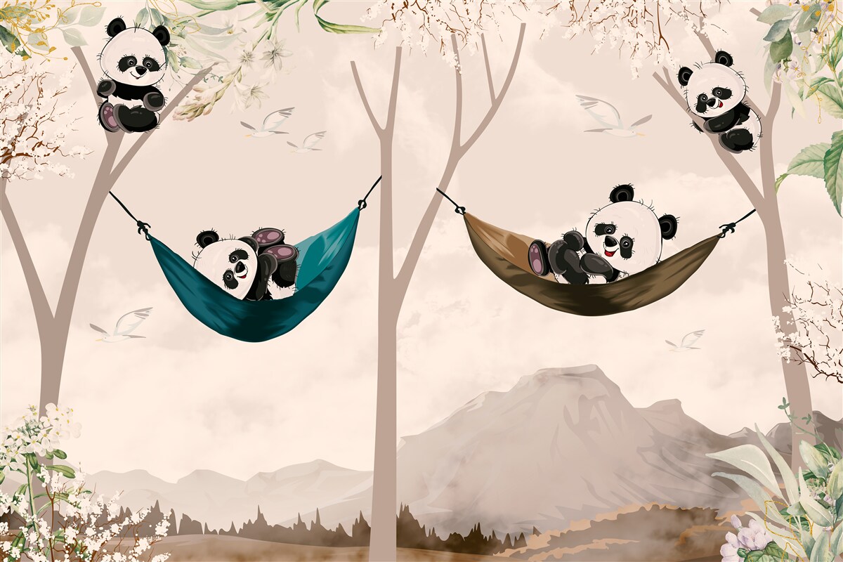 Papier peint des arbres avec des pandas