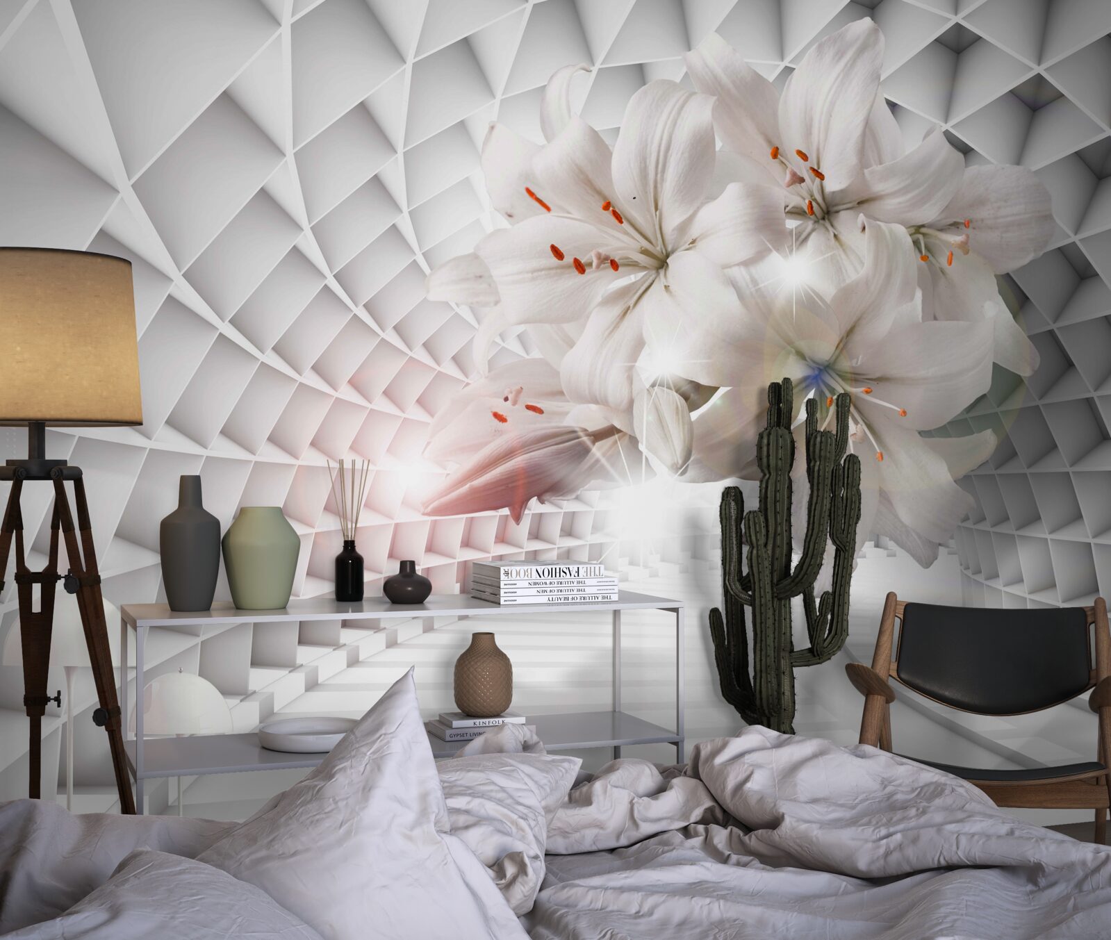 Papier peint le couloir est décoré de lys