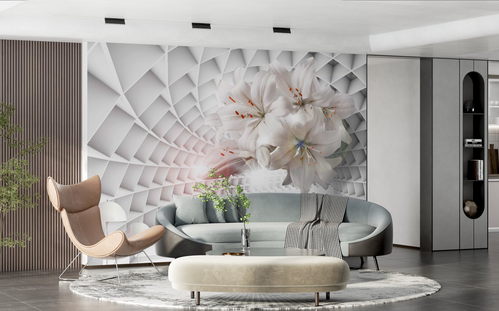 Papier peint le couloir est décoré de lys