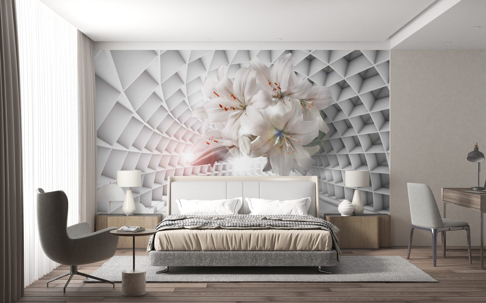 Papier peint le couloir est décoré de lys