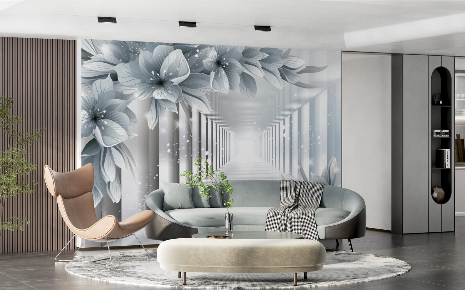 Papier peint tunnel sans fin et plantes colorées