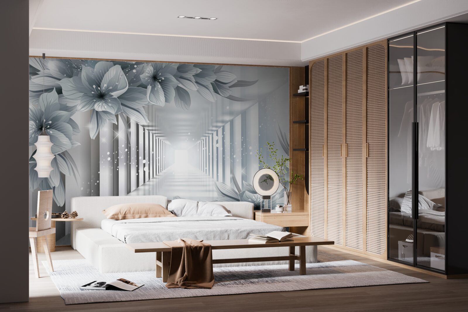 Papier peint tunnel sans fin et plantes colorées