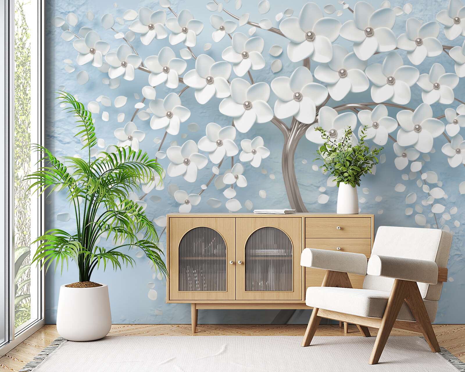 Papier peint sur fond de ciel bleu, un arbre