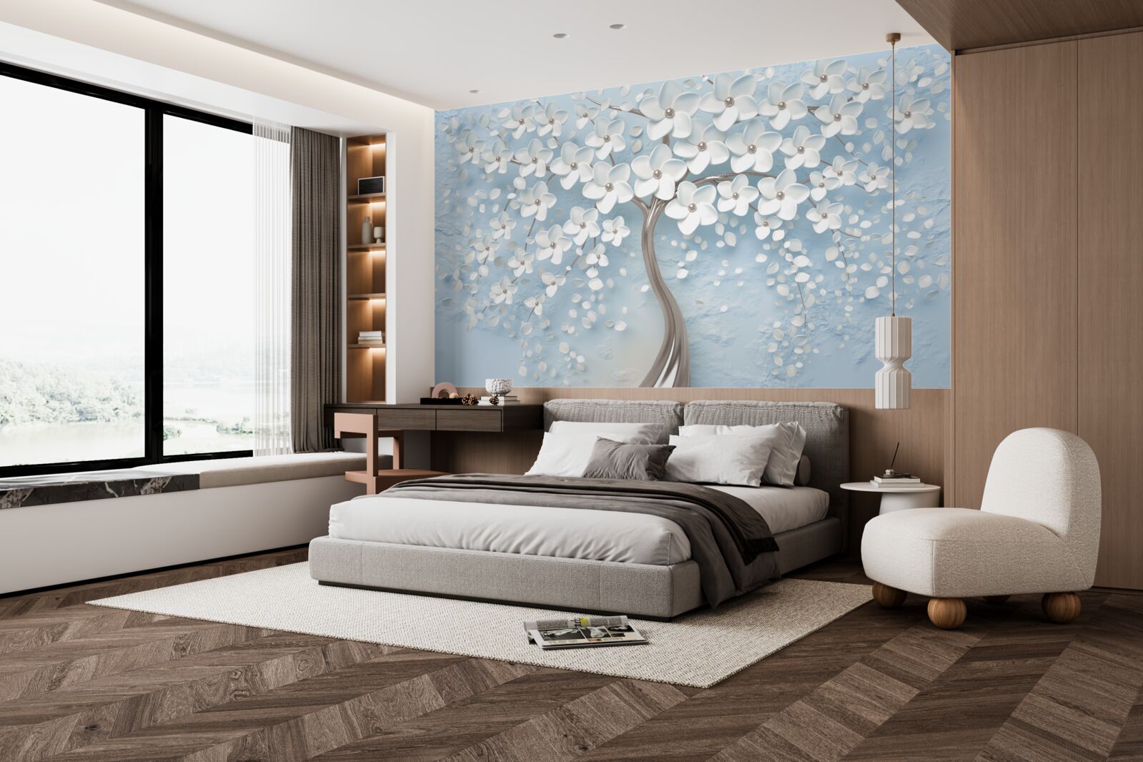 Papier peint sur fond de ciel bleu, un arbre